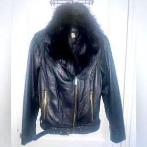 Michael Kors authentic leather biker jacket w/ removable faux fur lining medium